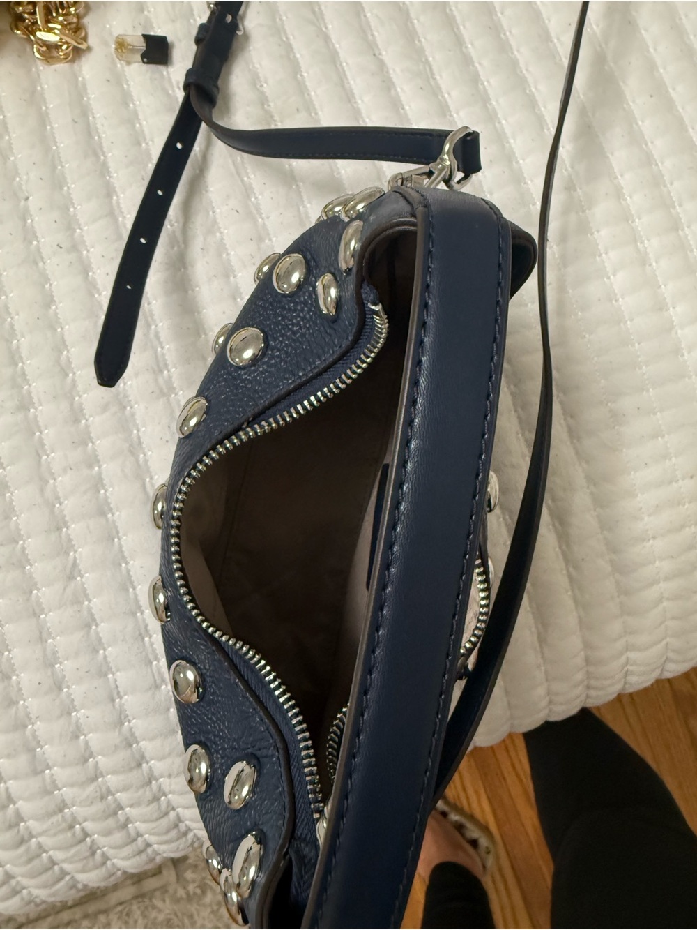 Michael Kors Navy Studded Pebbled Leather Crossbody - Picture 3 of 3